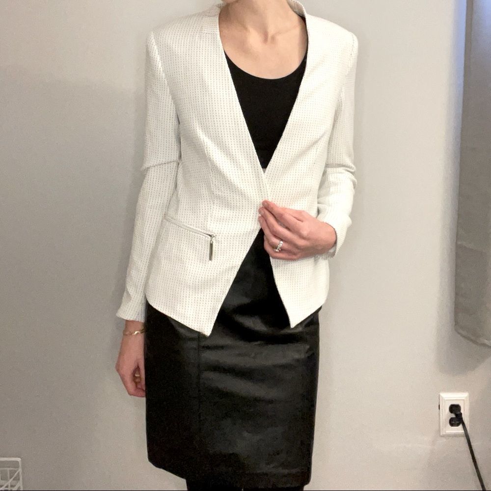 Premise | White Blazer with tiny Polka Dots | Metal Zippers | Size 4